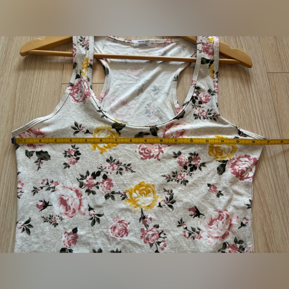Ardene 17” PTP Basic Floral Racerback Tank Top, Cream Pink/Yellow, Size Large. - Picture 7 of 8